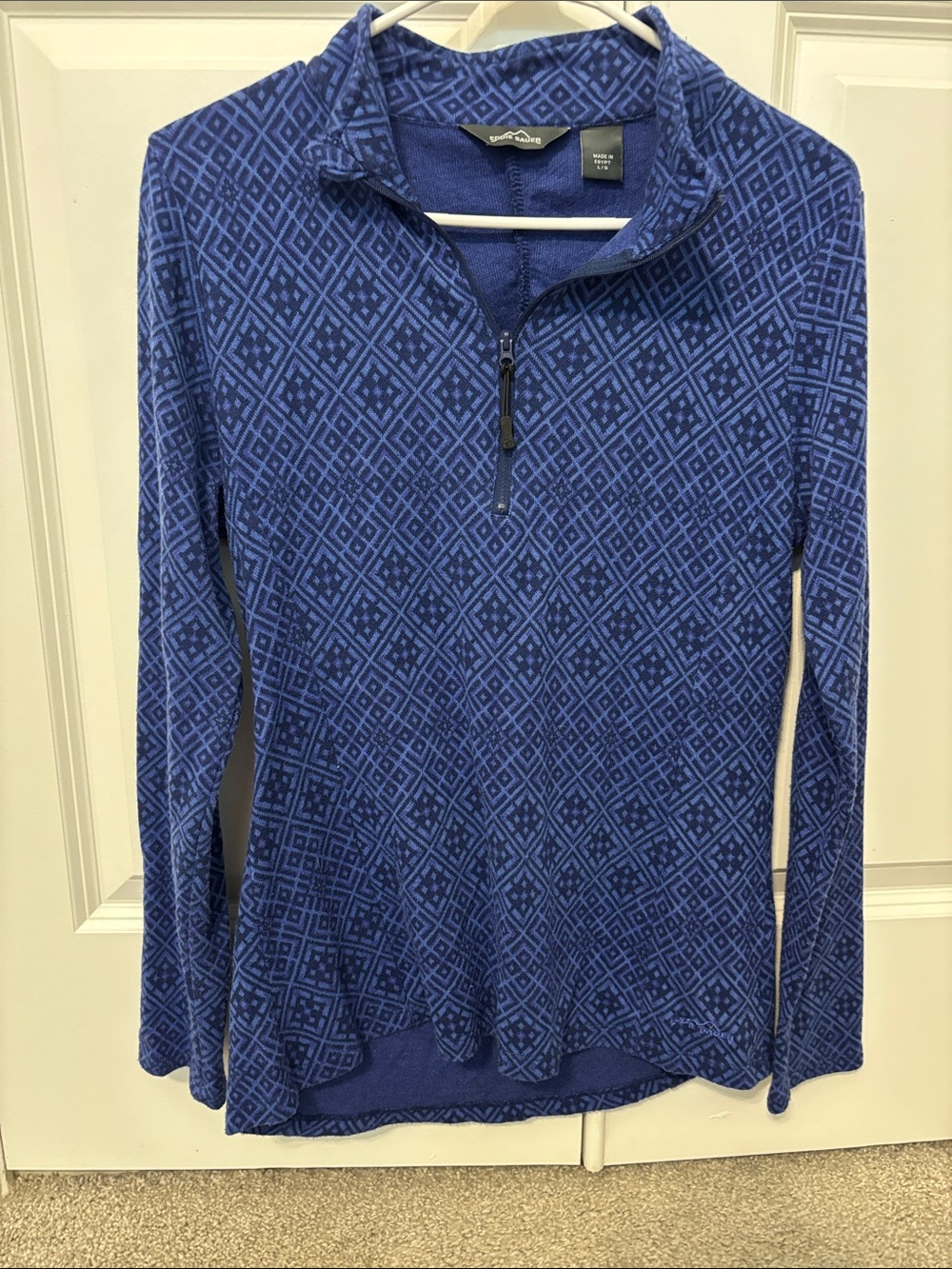 Eddie Bauer Blue Geometric Quarter-Zip Turtleneck Sweater